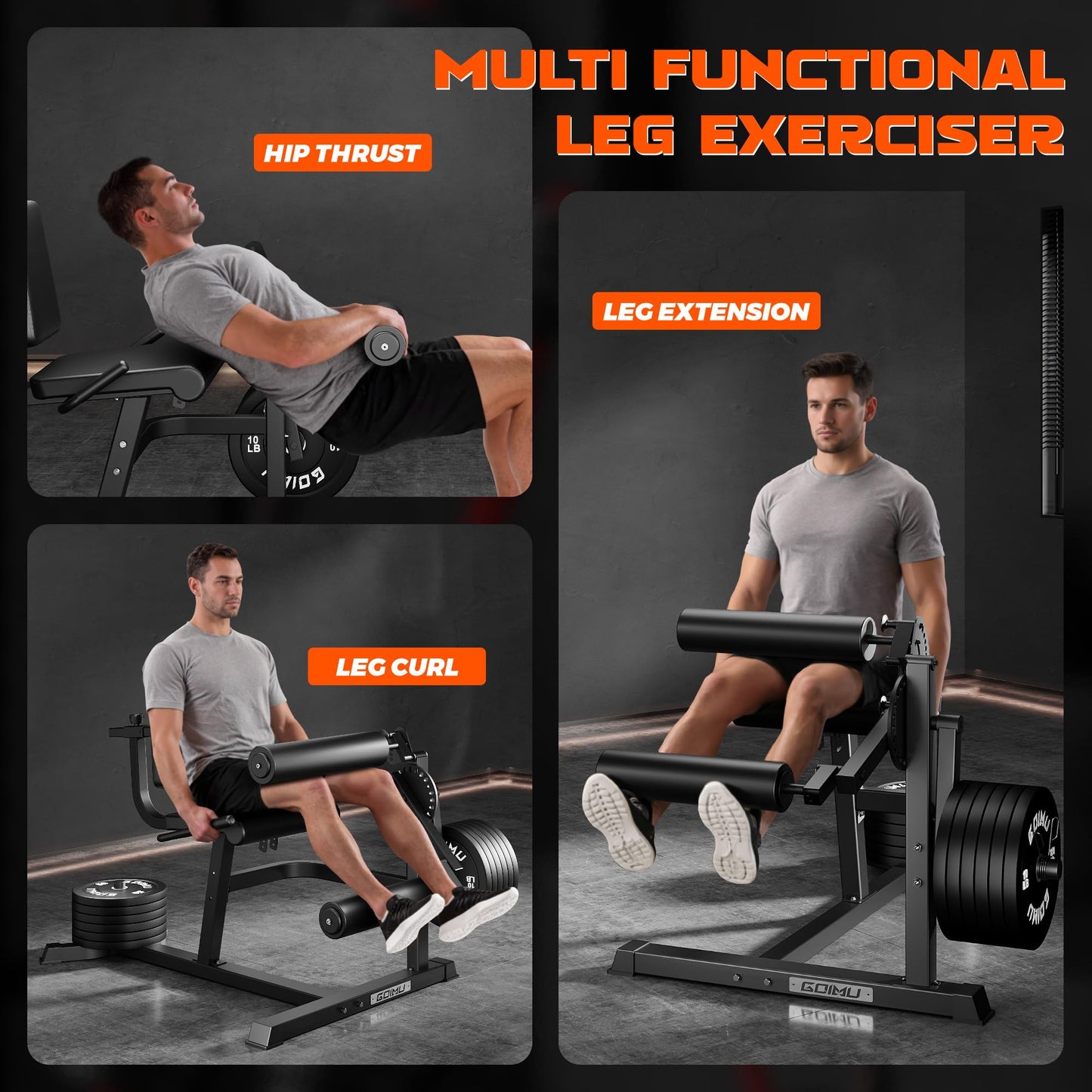 Leg Extension and Curl Machine, GOIMU 4 in 1 Lower Body Workout Machine, Adjustable Leg Curl Machine with Plate Loaded, Leg Extension Machine with Exercise Bench, Home Gym Weight Machine
