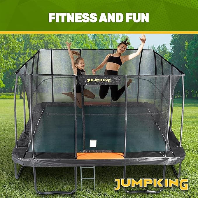JumpKing Rectangle Trampoline Outdoor with Enclosure, Ladder, and Net, Large Recreational Trampoline for Kids and Adults, ASTM Compliant, Heavy Duty, Weather-Resistant, 1200LBS Capacity