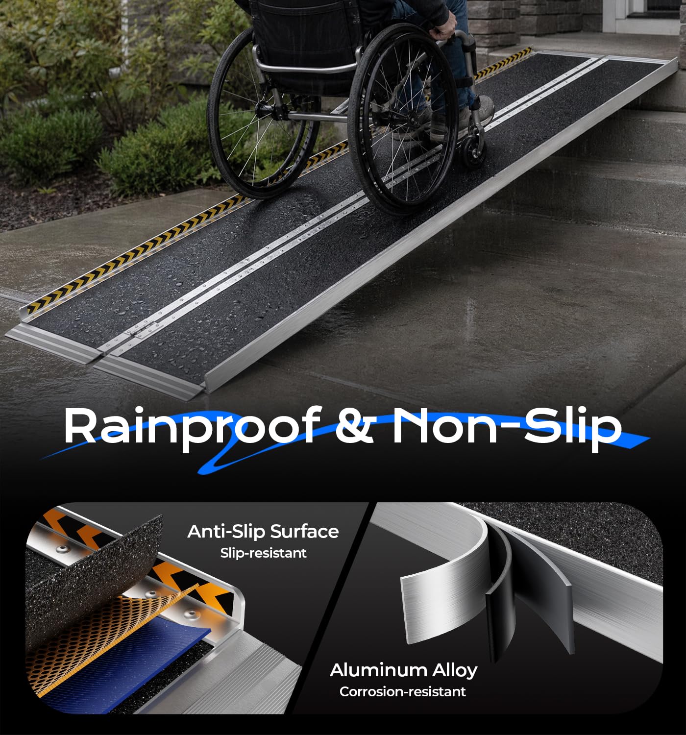 KOLOTOOL Wheelchair Ramp 10ft, Non-Skid Aluminum Folding Ramps for Wheelchairs for Home Steps, 800 LBS Capacity Handicap Ramp for Doorway, Homes, Threshold, Entry, Stairs 120" Lx 29.2" Wx2H