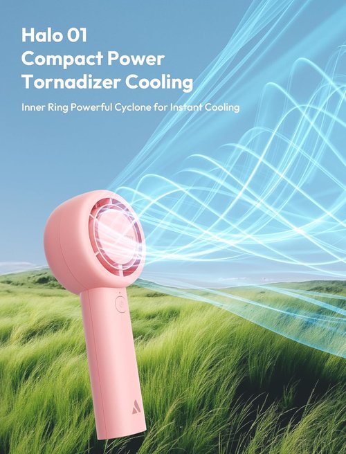 Aecooly Portable Handheld Turbo Fan - USB Rechargeable Mini Cooling Fan | 16H Max Cooling, 5 Speeds, Pink