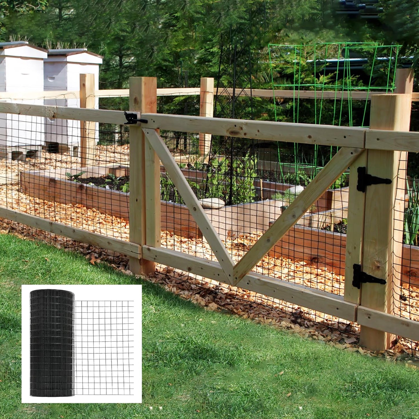 Gareinwuds Black Vinyl Coated Hardware Cloth for Chicken Wire Fencing-1/4in Mesh AWG 21 Gauge 24in x 50ft Galvanized Welded Wire Mesh Roll-Poultry Cage, Rabbit Protection, Snake Proof, DIY Projects