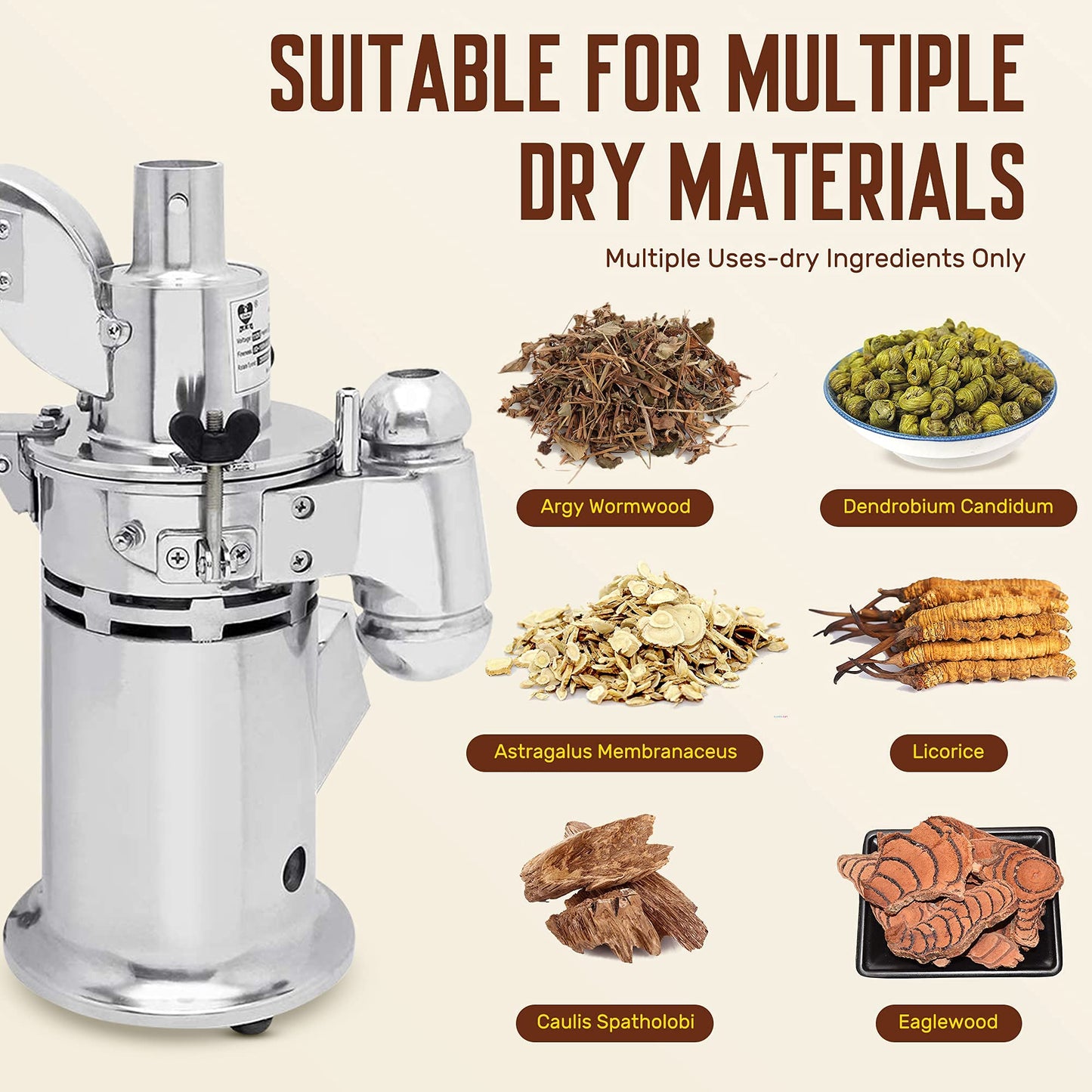 CGOLDENWALL DF-15 Hammer Mill Grinder Commercial Electric Herb Grinder Mill Industrial Automatic Continuous Spice Hammer Grain Mill Pulverizer Capacity 33 Pounds Per Hour Rotate Speed 20000r/min 110V