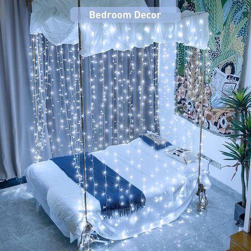 JMEXSUSS Curtain Lights - 300 LED White String Lights with Remote | 9.8x9.8Ft for Indoor & Outdoor Decor