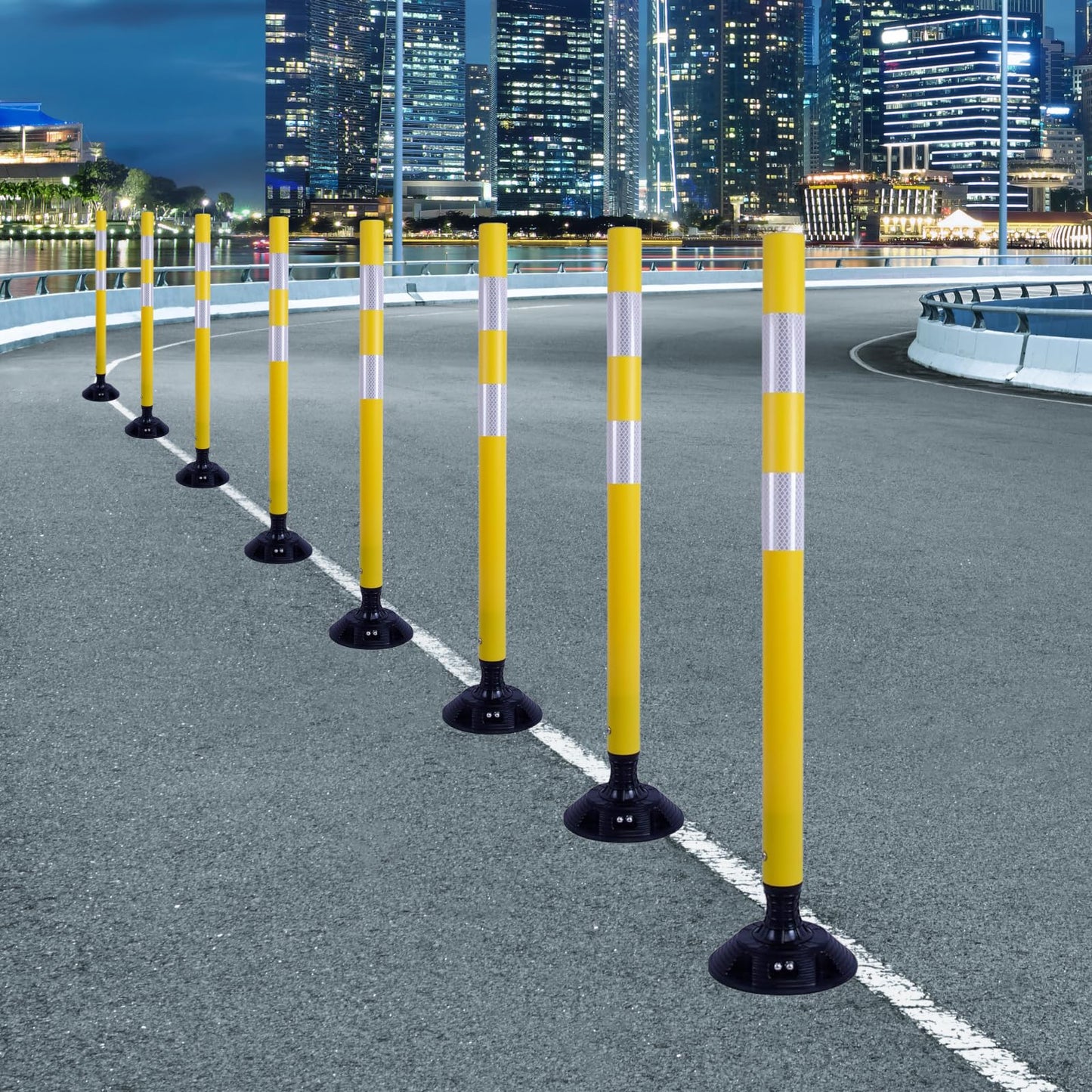 8 Pack Traffic Delineator Posts – High Visibility Reflective Safety Cones with Spring Base for Roadway, Parking, Garage, Construction Zones (Yellow, 36 Inch)