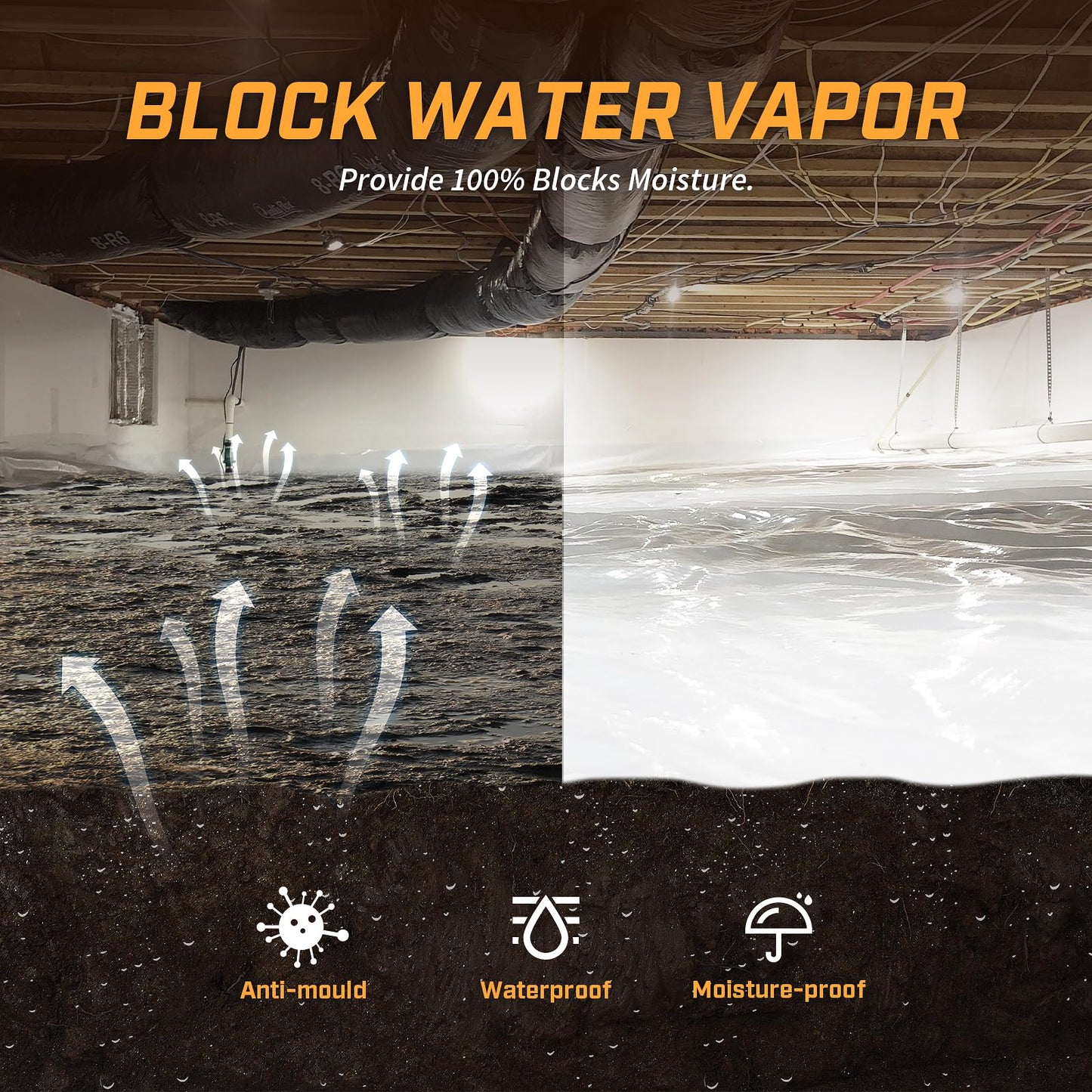 Crawl Space Vapor Barrier, 10 Mil Vapor Barriers, 10' x 100', Drop Cloth Vapor Barrier Covering for Crawl Space Encapsulation, Heavy Duty Polyethylene Plastic Sheeting, Black and White Panda Film