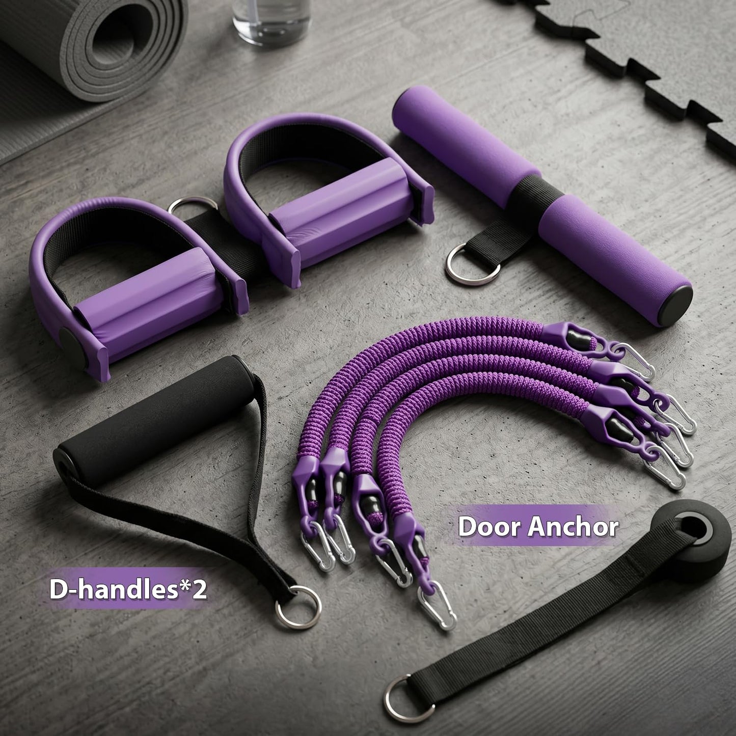 shaXsha Pedal Resistance Band with Handles, Adjustable Resistance Bands Set (25-100 lbs) with Door Anchor & D-Handles, Fabric Covered Exercise Bands for Ab Workout, Legs, and Arm Strength Training