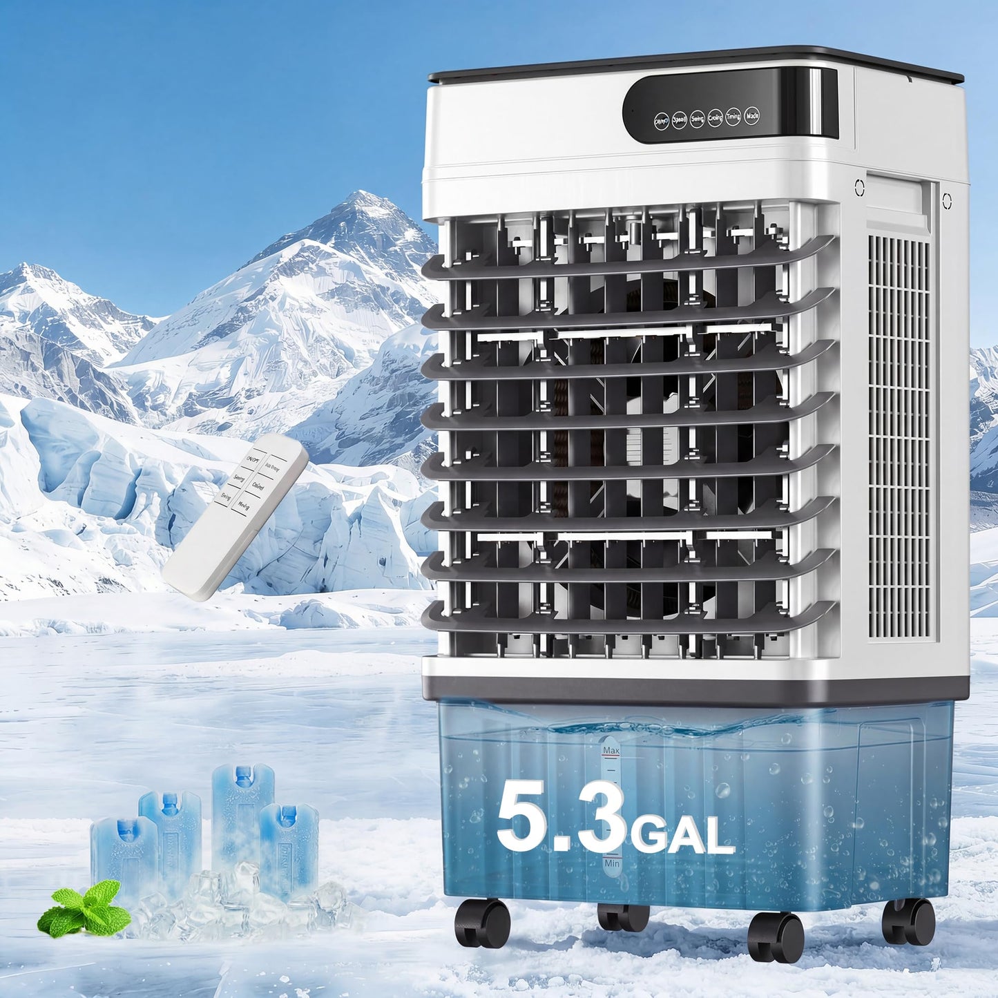 Uthfy Swamp Cooler, 30 Inch Evaporative Air Cooler with 5.3 Gal Large Water Tank, 1800 CFM, 120° Oscillation, 3 Modes & 3 Speeds, Remote, 12 H Timer, 4 Ice Packs, Portable Air Conditioner for Outdoor