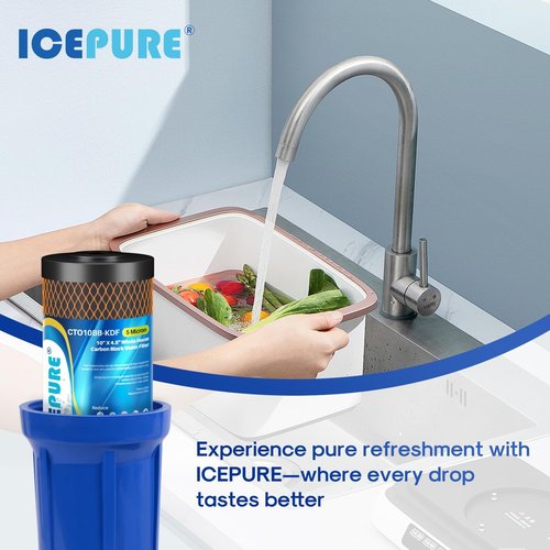 ICEPURE 5 Micron 4.5" x 10" CTO10BB-KDF Whole House Water Filter Coconut Shell Activated Carbon and KDF Replacement Cartridge Heavy Metal Removal Filter, 1PACK