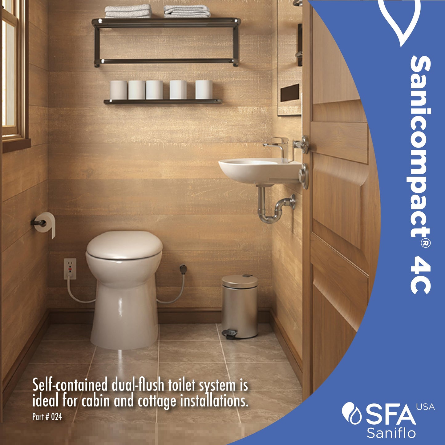 SFA SANIFLO - Sanicompact - 4C Dual-Flush Macerating Toilet - Space-Saving Half Bathroom Solution - Soft-close Toilet Seat Included - Certified CSA (IPC, NSPC) - Made In France