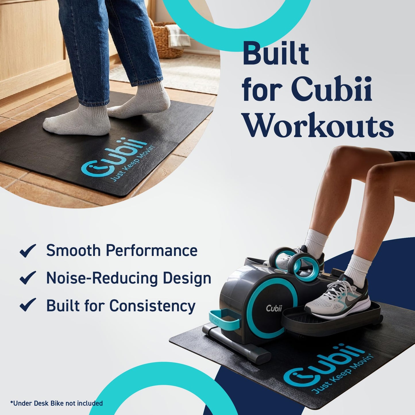 Cubii Non-Slip Workout Mat for Under Desk Ellipticals, Floor Protection Exercise Surface for Bike, Fitness Equipment & Indoor Cycling, Home Gym Use, 24" x 18"