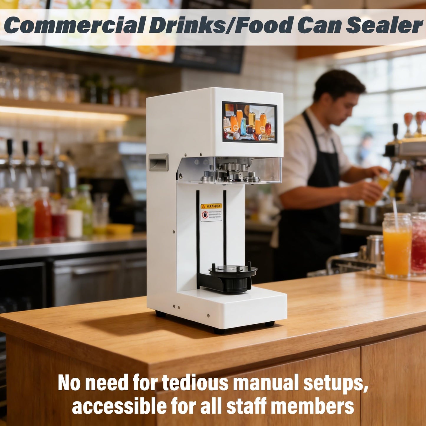 Fully Automatic Soda Can Sealer Machine, Pro Commercial Can Sealing Canning Machine, LED Touch Screen & Counter, for Aluminum/Plastic/Paper Cans/Cups, 1.2”-3.9” Dia. Lid, 1.2”-7.9” Height