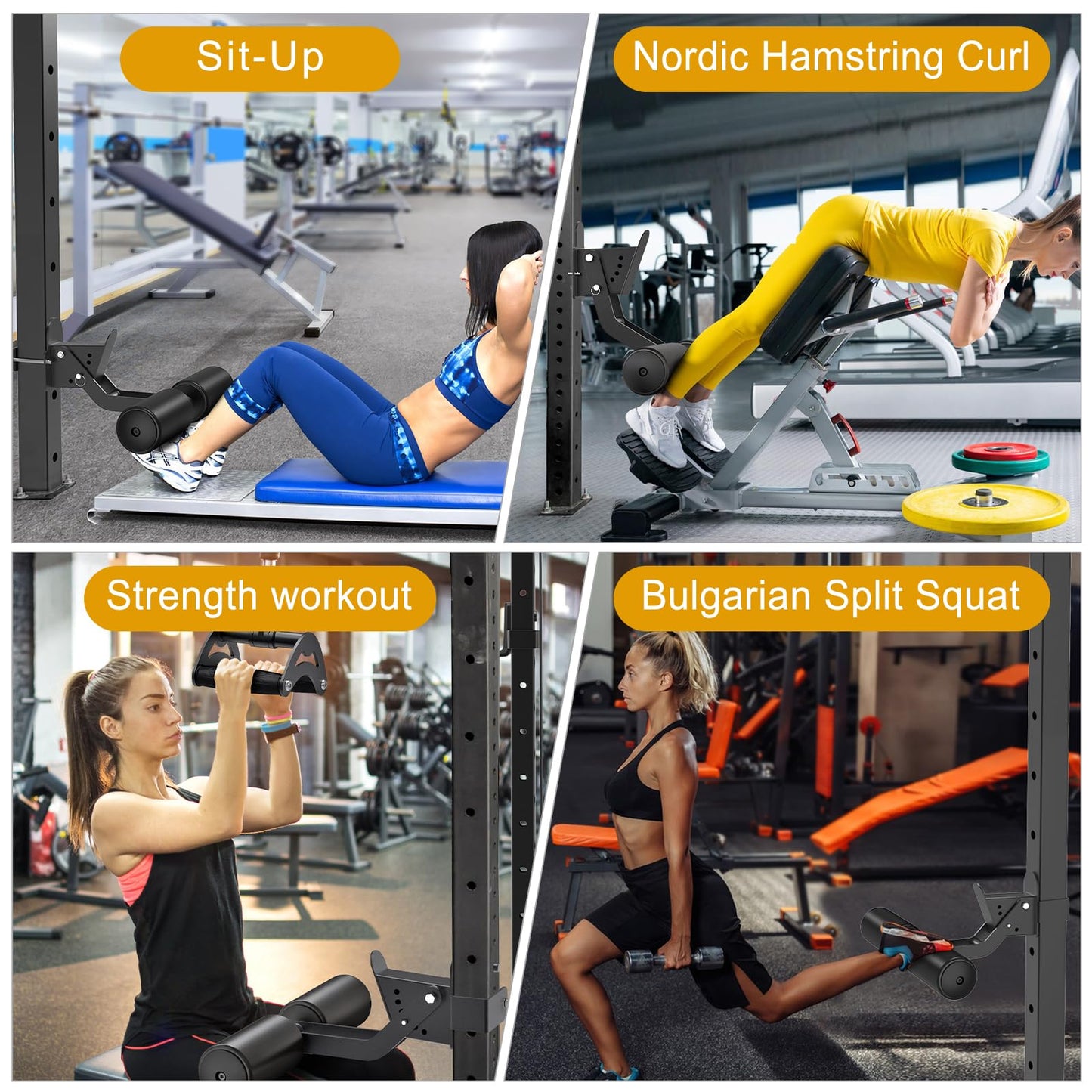 Kipika Nordic Hamstring Curl Squat Rack Attachment for Power Rack with 5/8" or 1" Hole - Adjustable Leg Hold Down Attachment with Premium Leather Surface (for 3" x 3" Power Cage with 5/8" or 1" Hole)