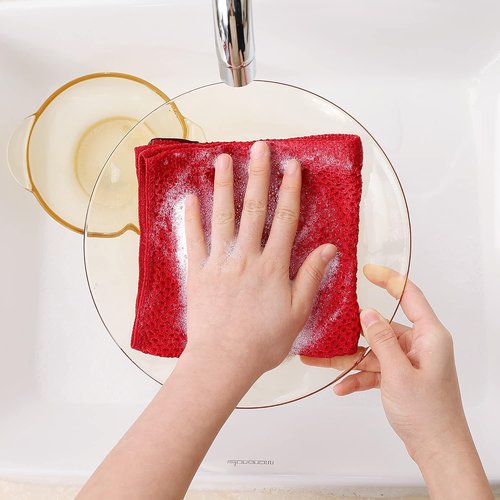 Homaxy 100% Cotton Dish Cloths - Ultra Soft, Absorbent & Quick Drying | 12x12 Inches, 6-Pack, Red