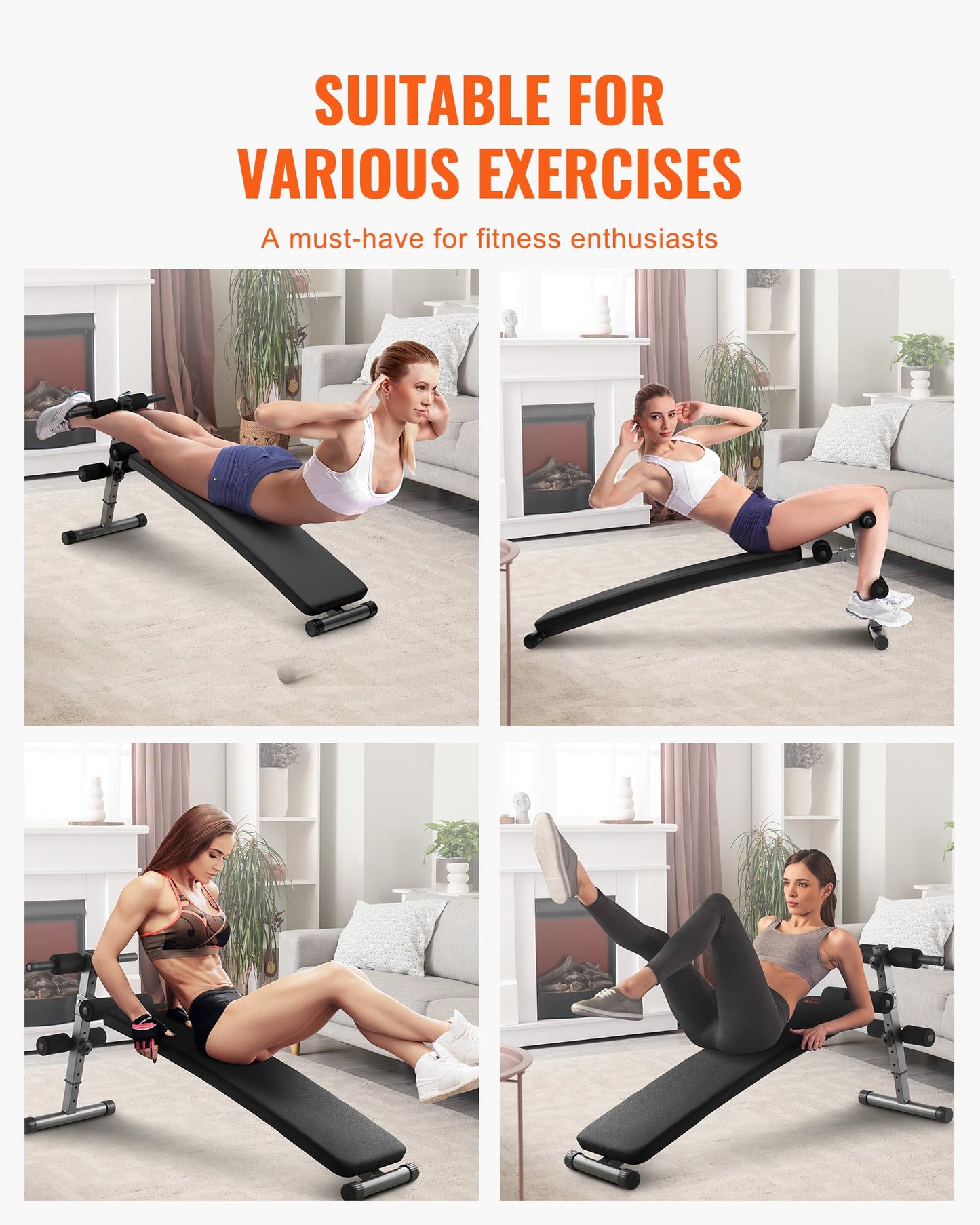 VEVOR Sit Up Bench, Folding Curved Decline Ab Bench, with 5 Adjustable Height Settings, Heavy-Duty Steel, Non-Slip Design, 500 Lbs Capacity for Home Gym Workouts, Strength Training, Full Body Muscles