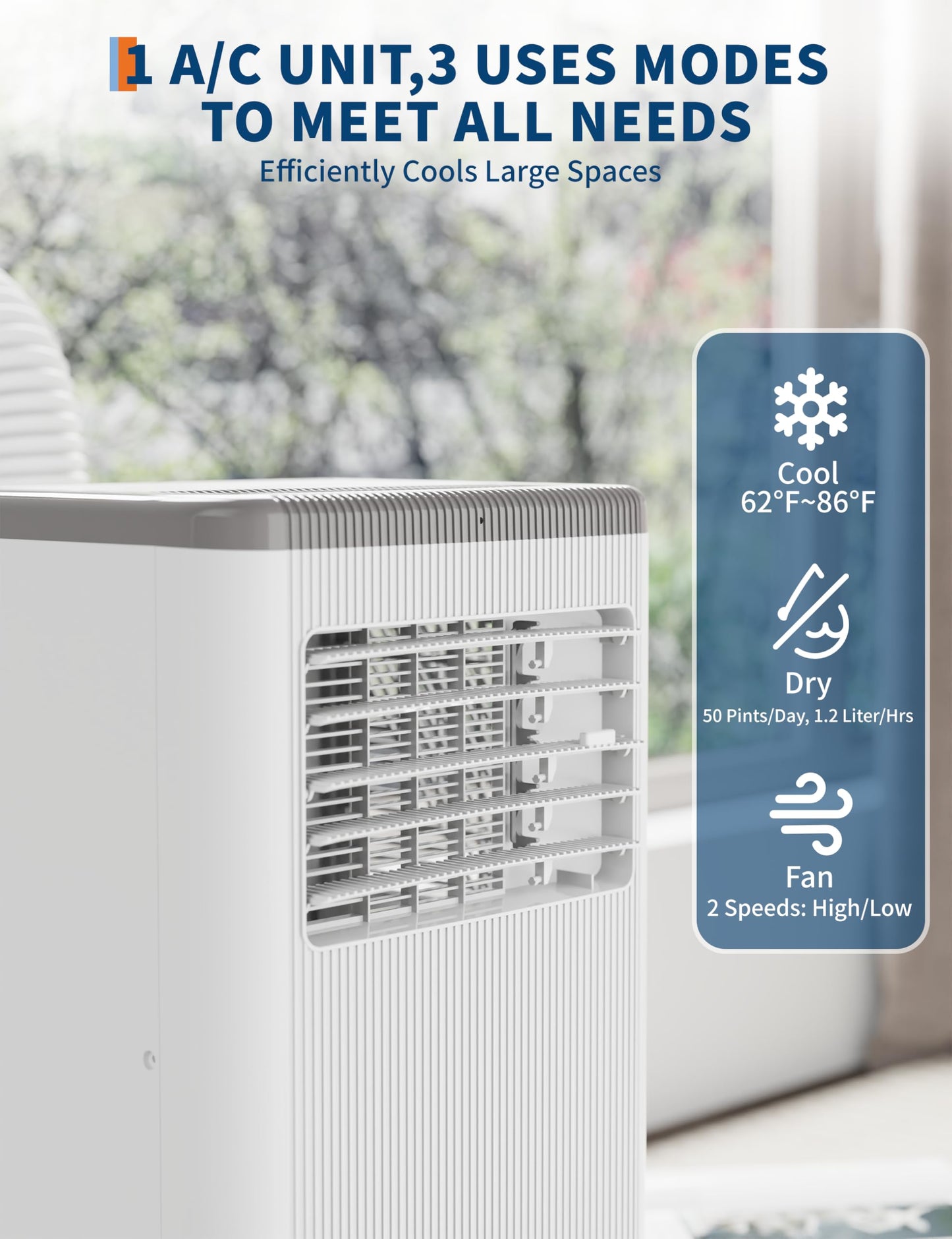 GarveeLife 8000 BTU Portable Air Conditioner for Rooms up to 350 Sq Ft, 3 in 1 Compact AC Unit with Cooling Dehumidifier Fan Modes, Remote Control and Window Kit, White