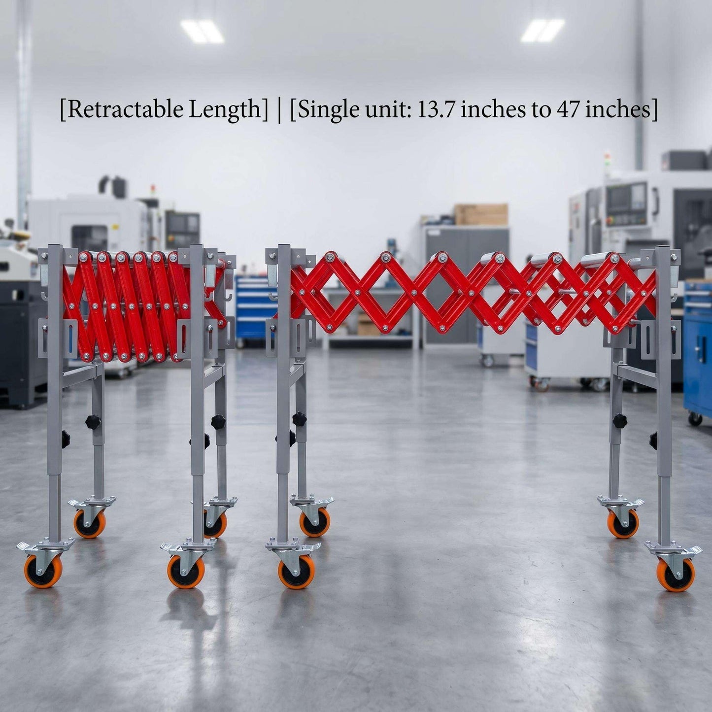 Expandable Roller Conveyor Flexible Roller Conveyor, Adjustable Roller Conveyor with Skate Wheels, 600 lbs Capacity with Height Adjusts Up to 28 inches
