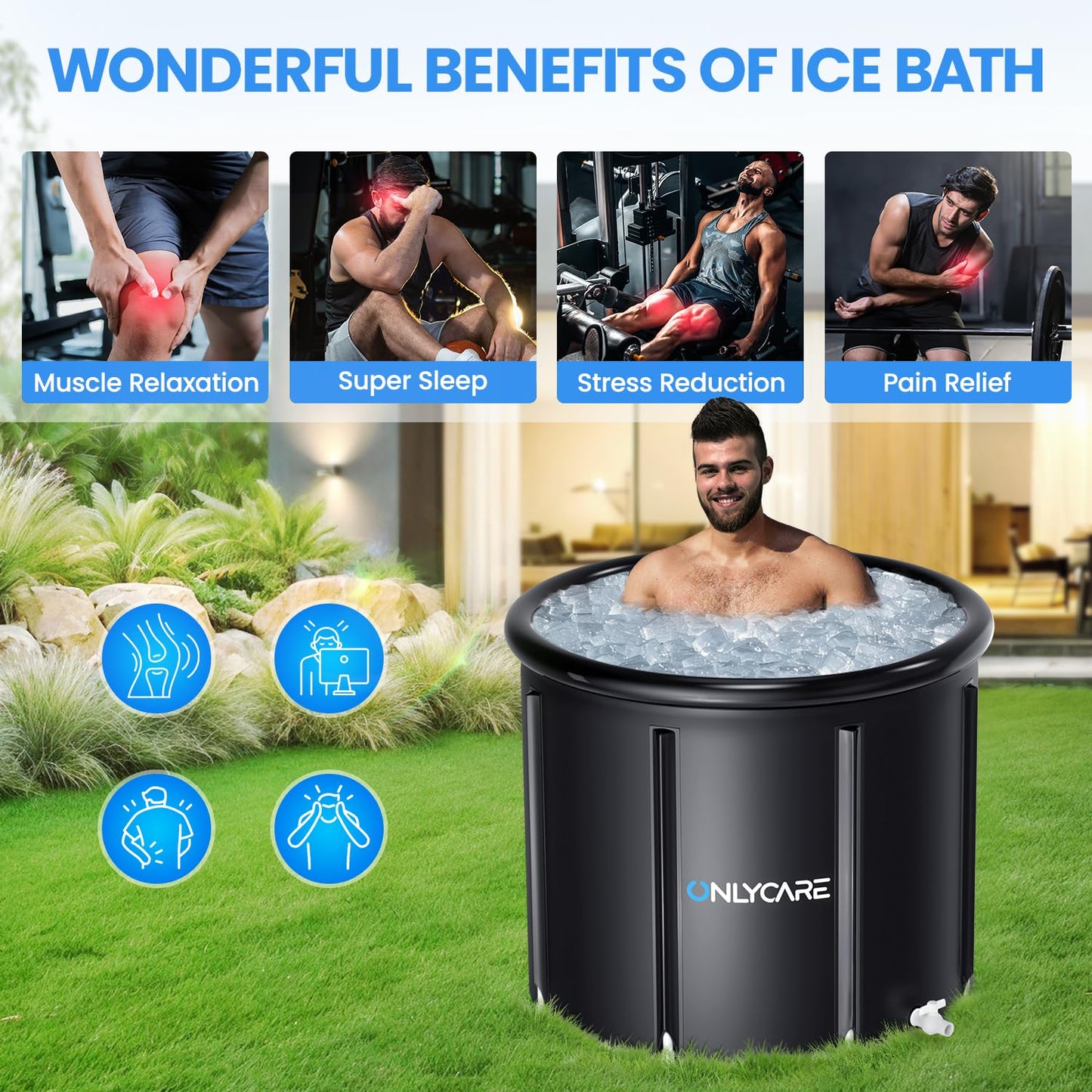 ONLYCARE XXL Ice Bath Tub for Athletes/2 Adults – Constant Temperature 5H Portable Cold Plunge Tub with Cover for Fast Muscle Recovery, Stress Relief, 130 Gal Ice Plunge Tub for Indoor/Outdoor/Gym