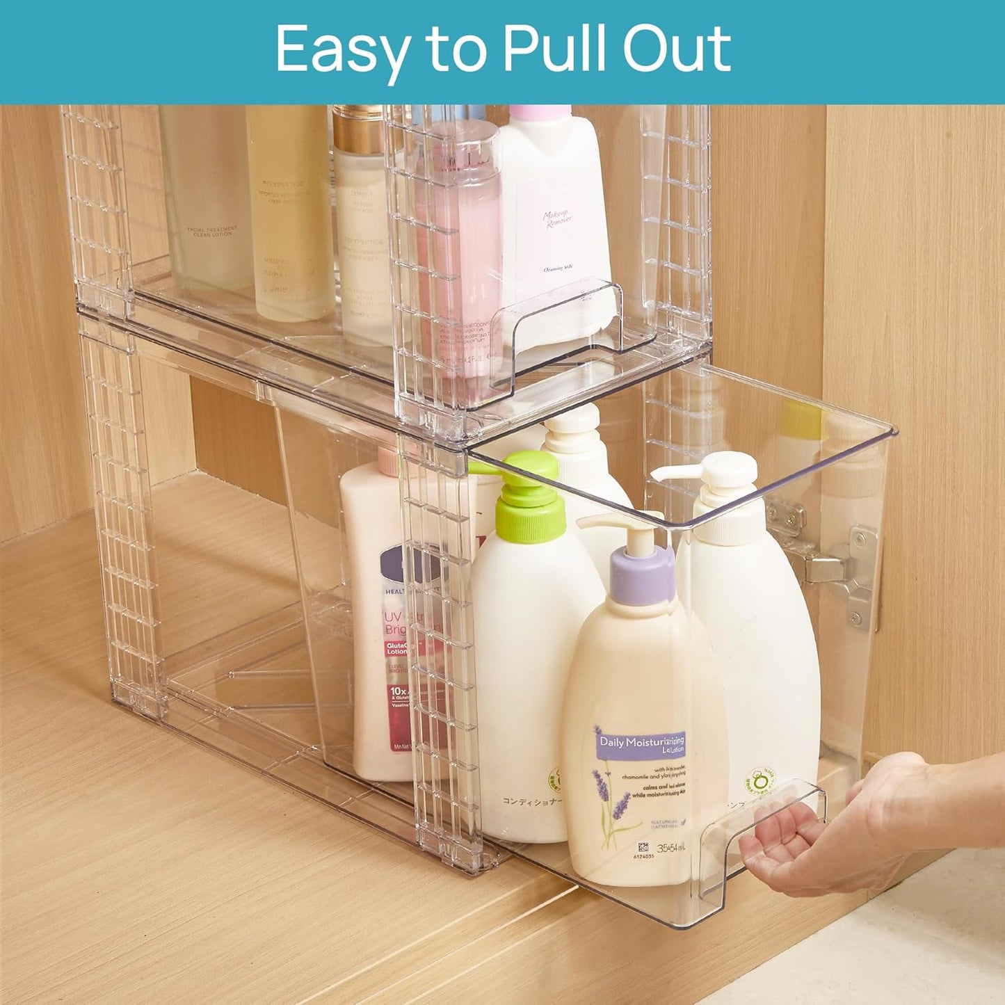 Vtopmart Clear Stackable Storage Drawers - 9.7" High Plastic Organizers for Skincare & Bathroom Supplies | Ideal for Cabinet & Vanity