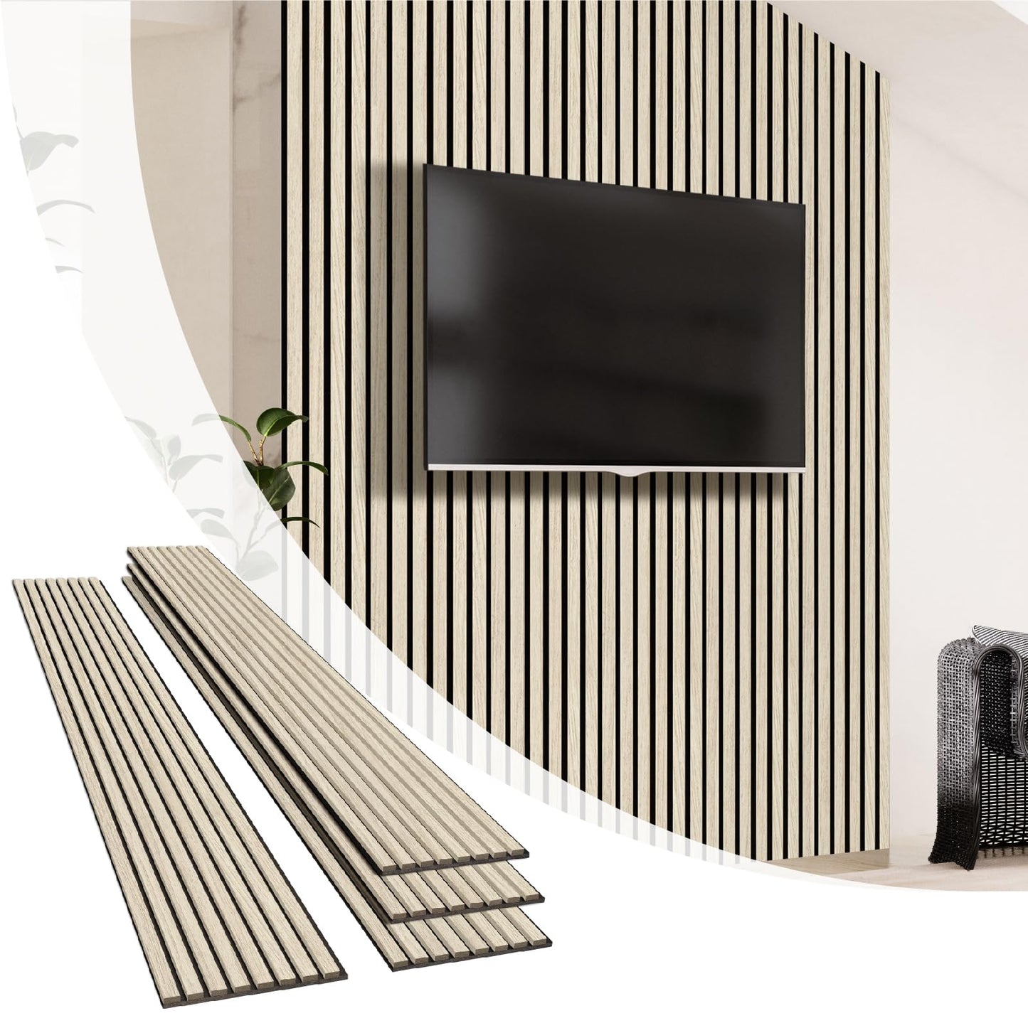 Olanglab Wood Wall Panels 4 Pack, Wood Slat Acoustic Wall Panels, 94.5"x12.6" Each 3D Wall Panels for Interior Wall Decor (Light Oak-Extendo Trio)