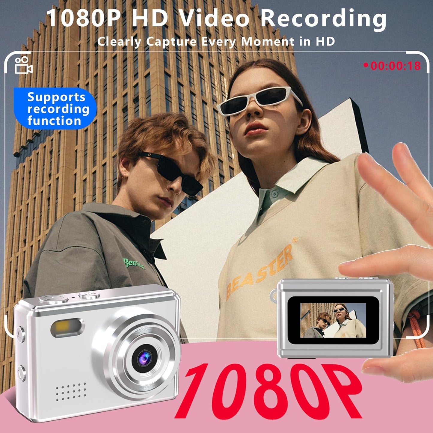 Lenane Camera-1080P 0.96" 16GB Mini Keychain Mini Retro Digital Camera with Screen Card,Portable Video Recorder
