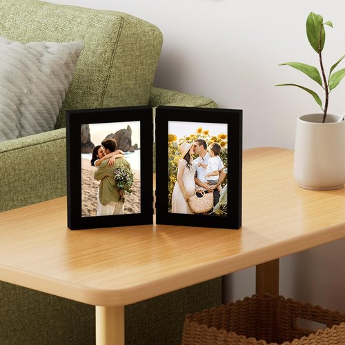 decorUhome 4x6 Picture Frame - Vertical Bifold Design with Plexiglass for Tabletop Display - Black