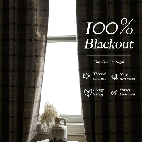 NICETOWN Buffalo Check Curtains - 84-Inch Length Gingham Plaid Drapes for Kitchen & Living Room | Taupe, 2 Panels