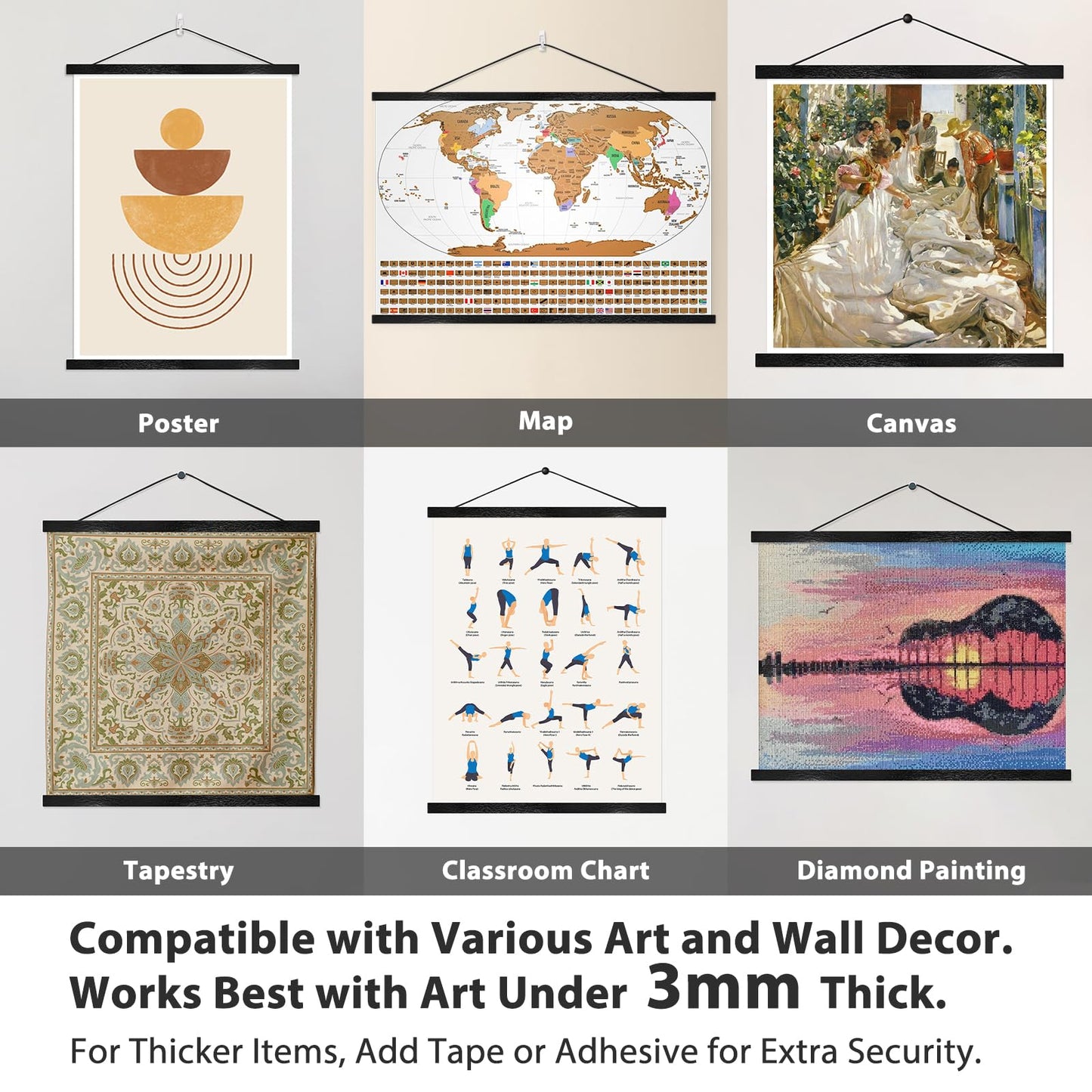 Magnetic Poster Hanger Frame for 38x24 38x25 38x50 Movie Music Posters Wall Art, Black Wood Picture Frames for Large Canvas Diamond Map Decor, Living Room Calendar Banner Tapestry Photo Hanging Stand