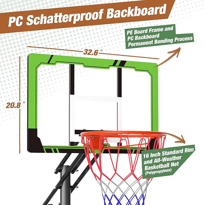Portable Basketball Hoop Height Adjustable 4.0-10ft: Outdoor Basketball Goal System for Kids Youth Teens in Backyard/Driveway/Indoor, 33-45 Inch Shatterproof Backboard and Stable Base