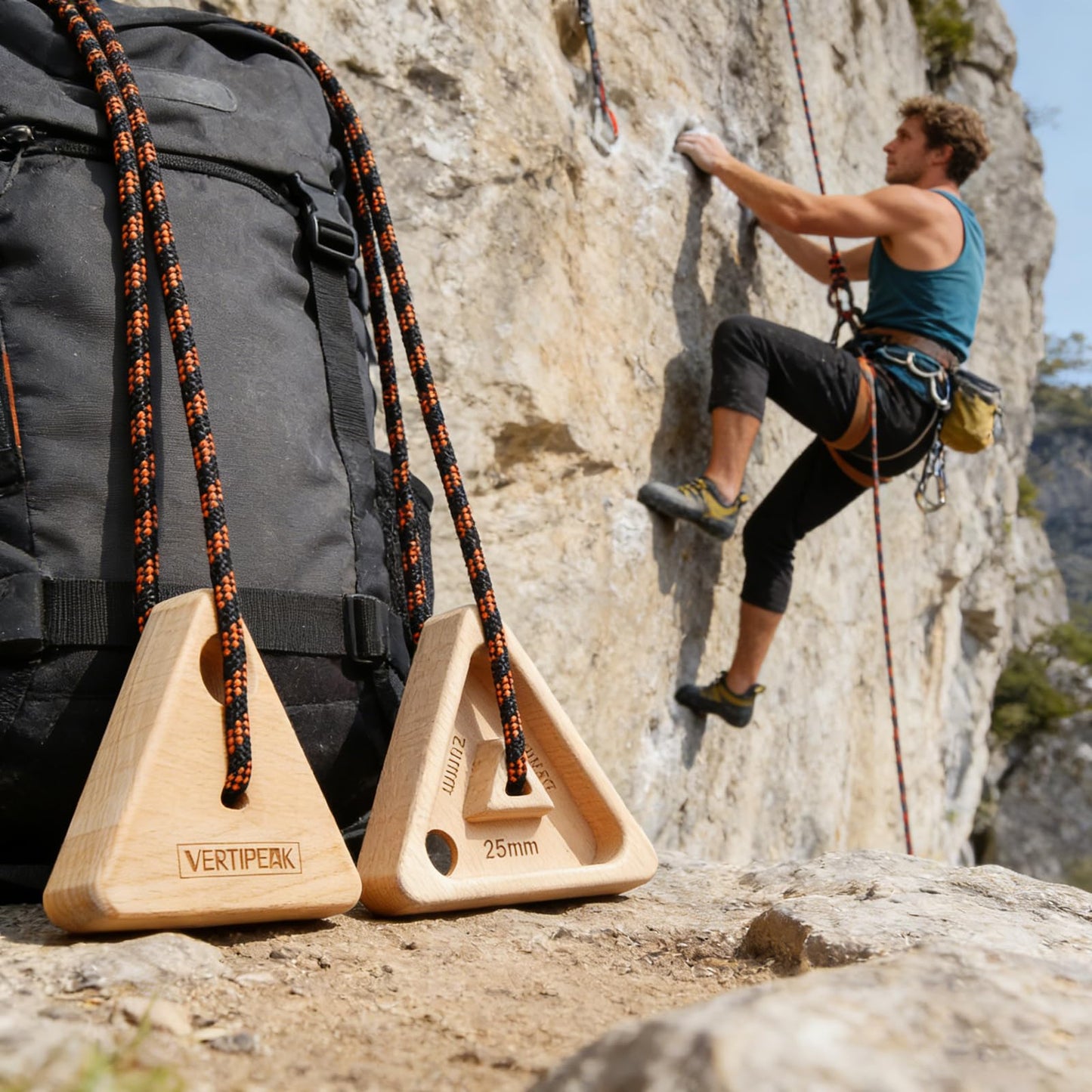 VERTIPEAK Portable Hangboard Rock Climbing, 2 pack Triangular Wooden Climbing Fingerboard with 3 Multi-Depth Pockets, Finger Strength, Arm Workout & Pull-up Training