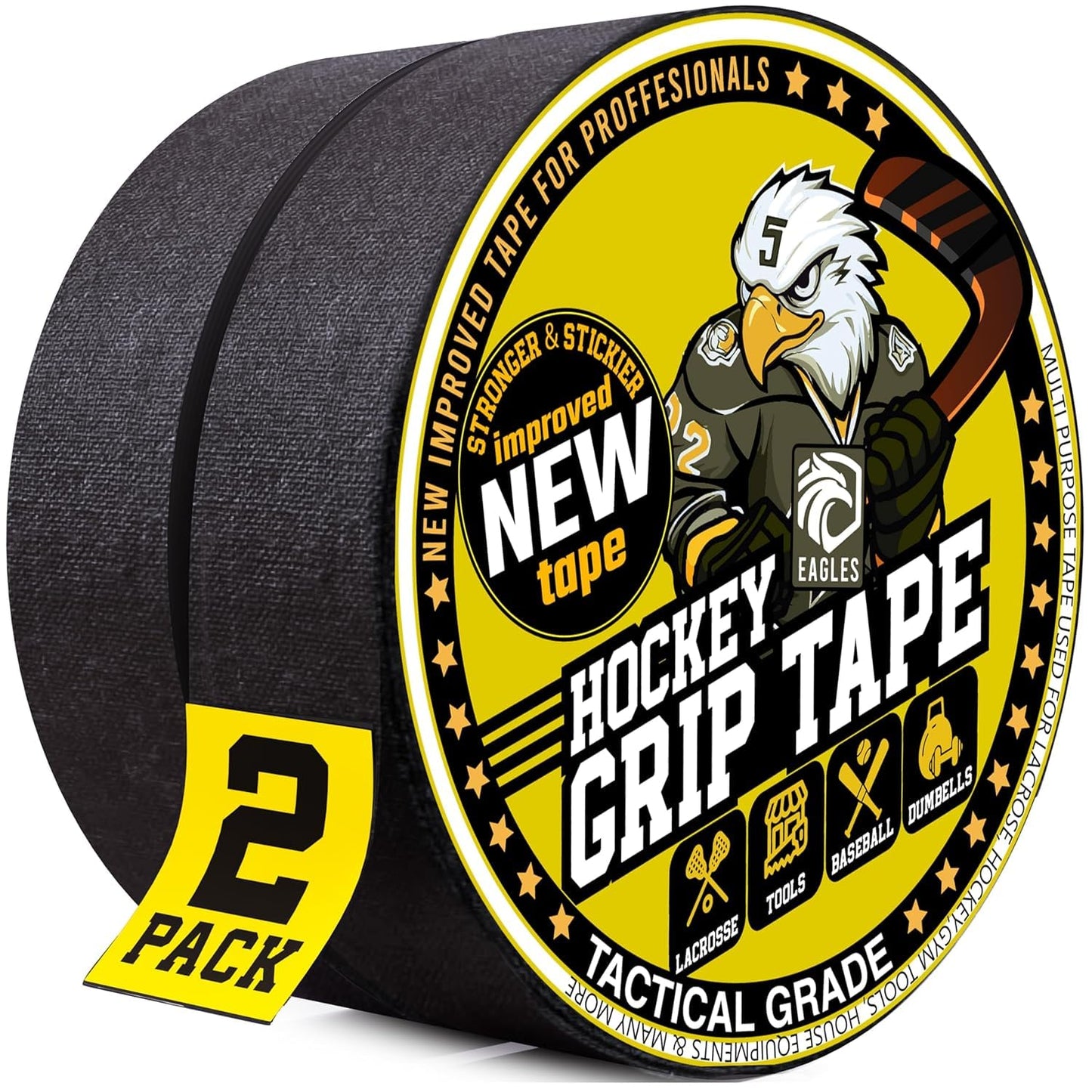 Hockey Tape Black 1inch Grip Tape 2 Roll Athletic Sports Tape Water-Resistan Multipurpose Cloth Tape for Lacrosse Baseball & Softball Bats, Pullup Bars, Sports Gift Wrist Ankle Foot Gymnastics Bar