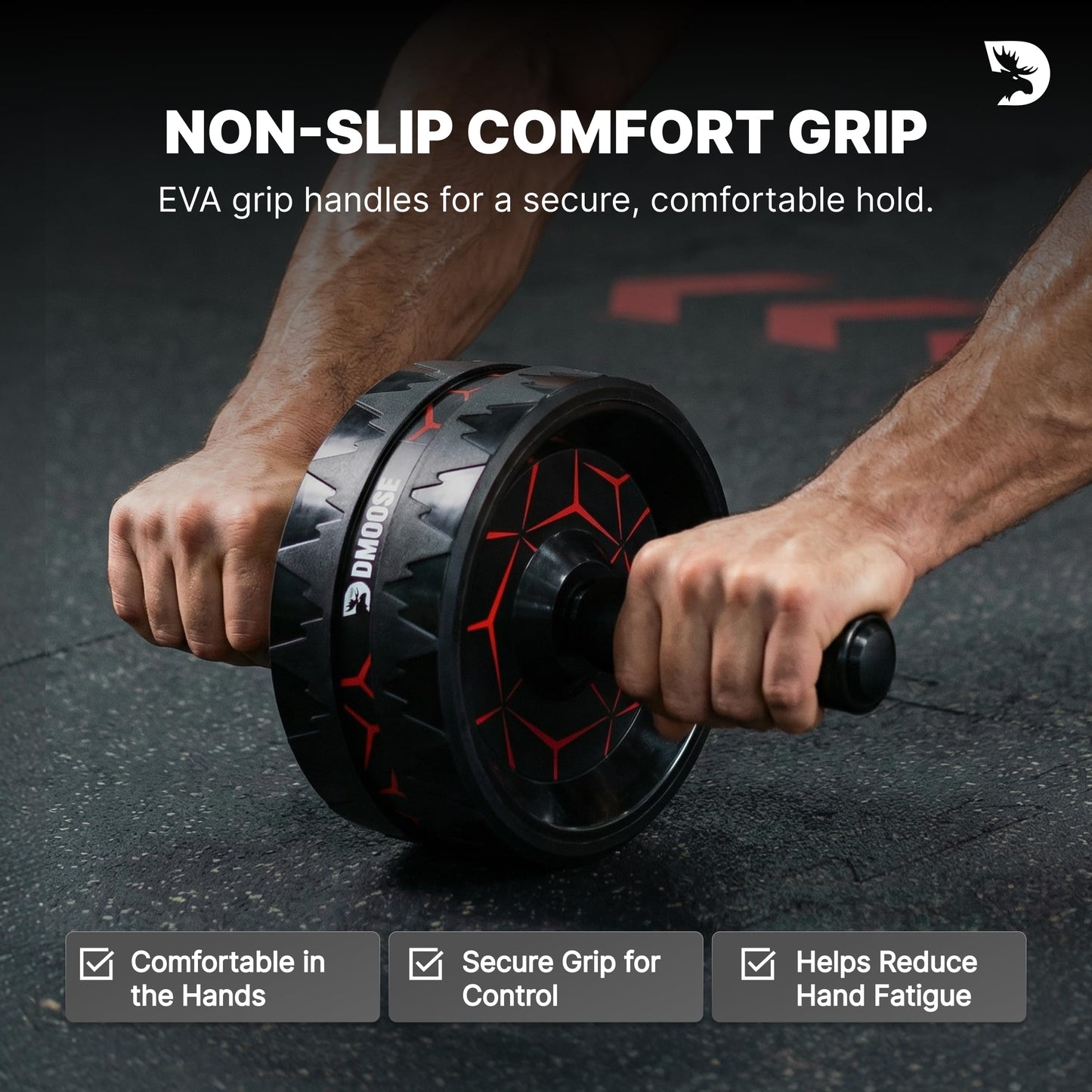 DMoose Fitness Ab Roller Wheel for Core Strength Training - 3.2 Inch Dual-Wheel Ab Wheel Roller, 440lb Stainless Steel Shaft, Non-Slip EVA Handles, Abdominal Workout Equipment for Home Gym Men & Women