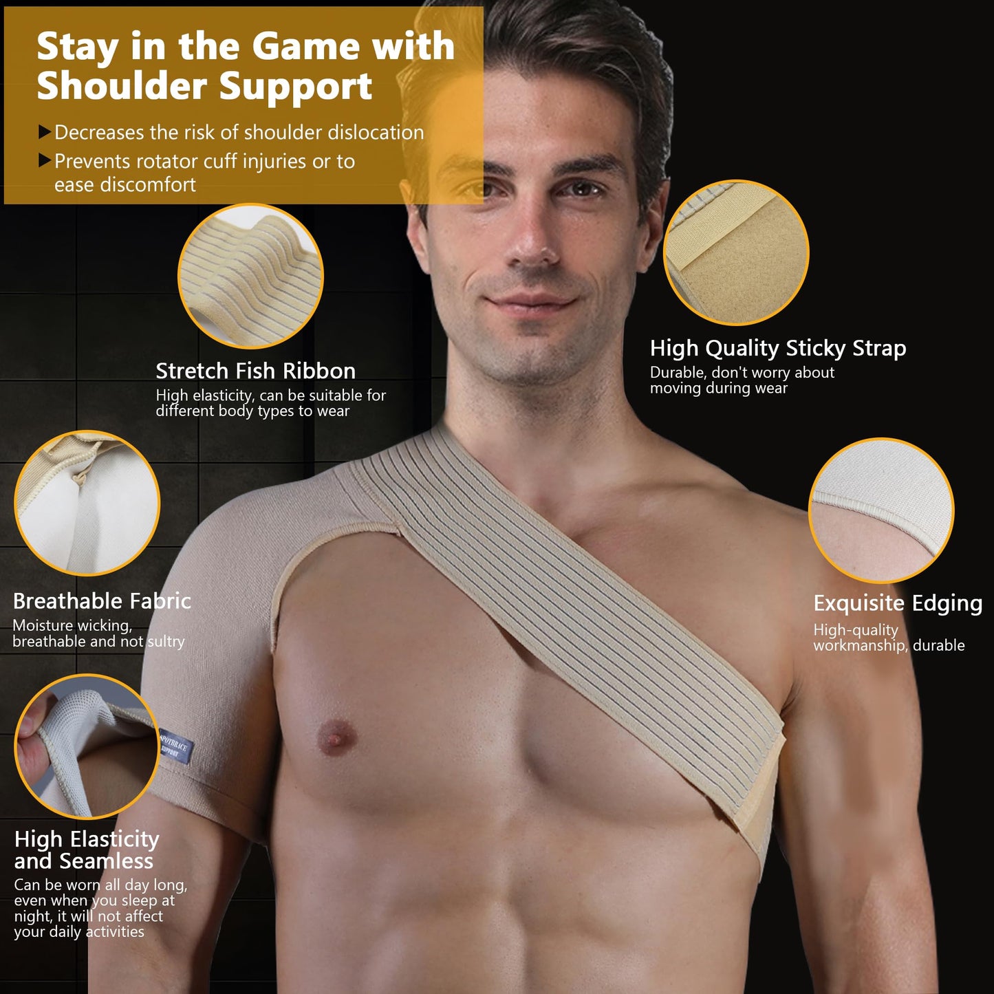 SPOBTRACE Shoulder Brace For Torn Rotator Cuff For Men Women, Adjustable Shoulder Compression Sleeve Support Brace Arm Sling Immobilizer For Pain Relief,Sleep,Injuries(XS/S)