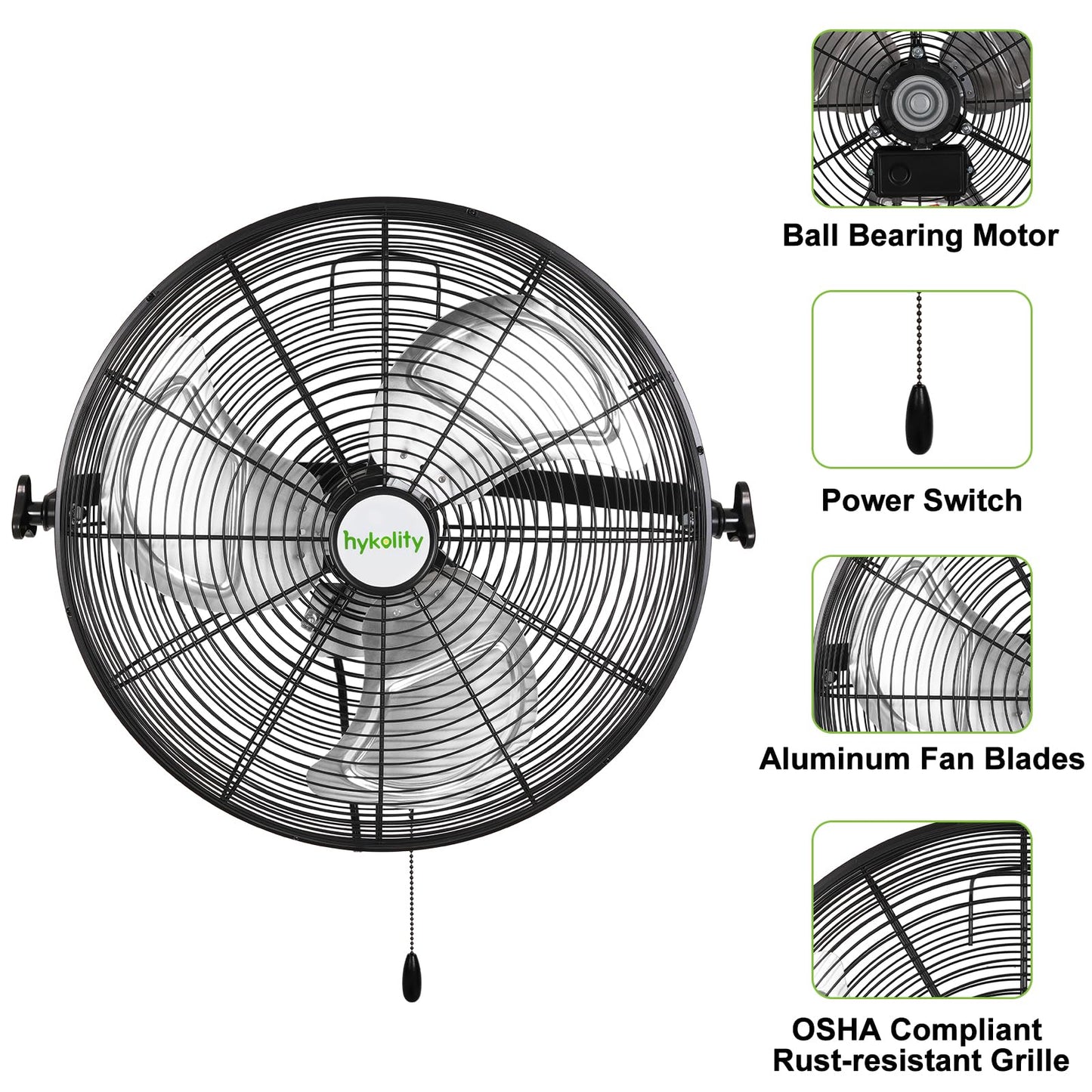 hykolity 4300 CFM 18 inch Industrial Wall Fan, 3-Speeds High Velocity Wall Mount Fan with Sealed Motor, Heavy Duty Metal Barn Fans for Shop, Garage, 2 Pack
