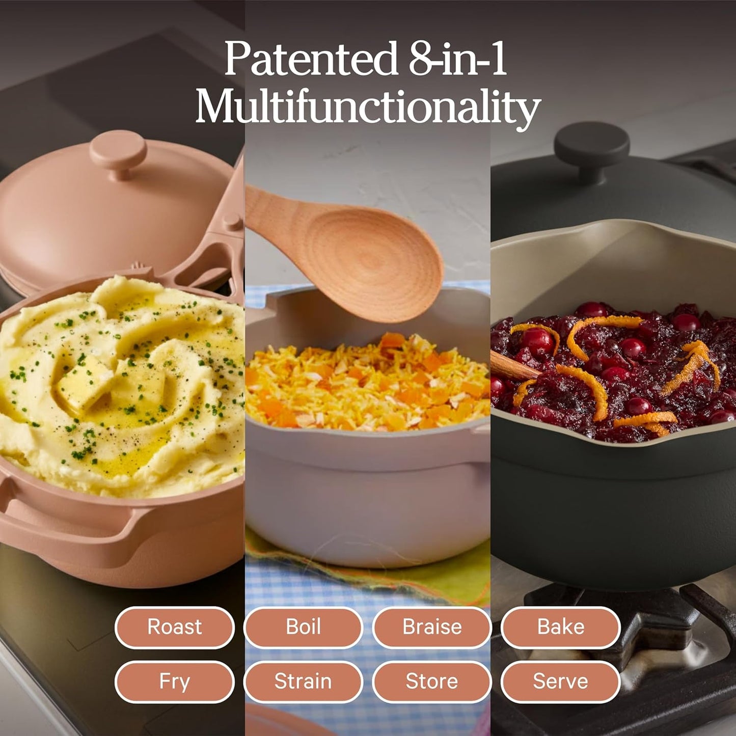 Our Place Mini Perfect Pot - 2.5 Qt Ceramic Cookware with Lid & Spatula | Patented 8-in-1, PFAS-Free, Non-Toxic | Induction & Oven-Safe to 450°F | Blue Salt