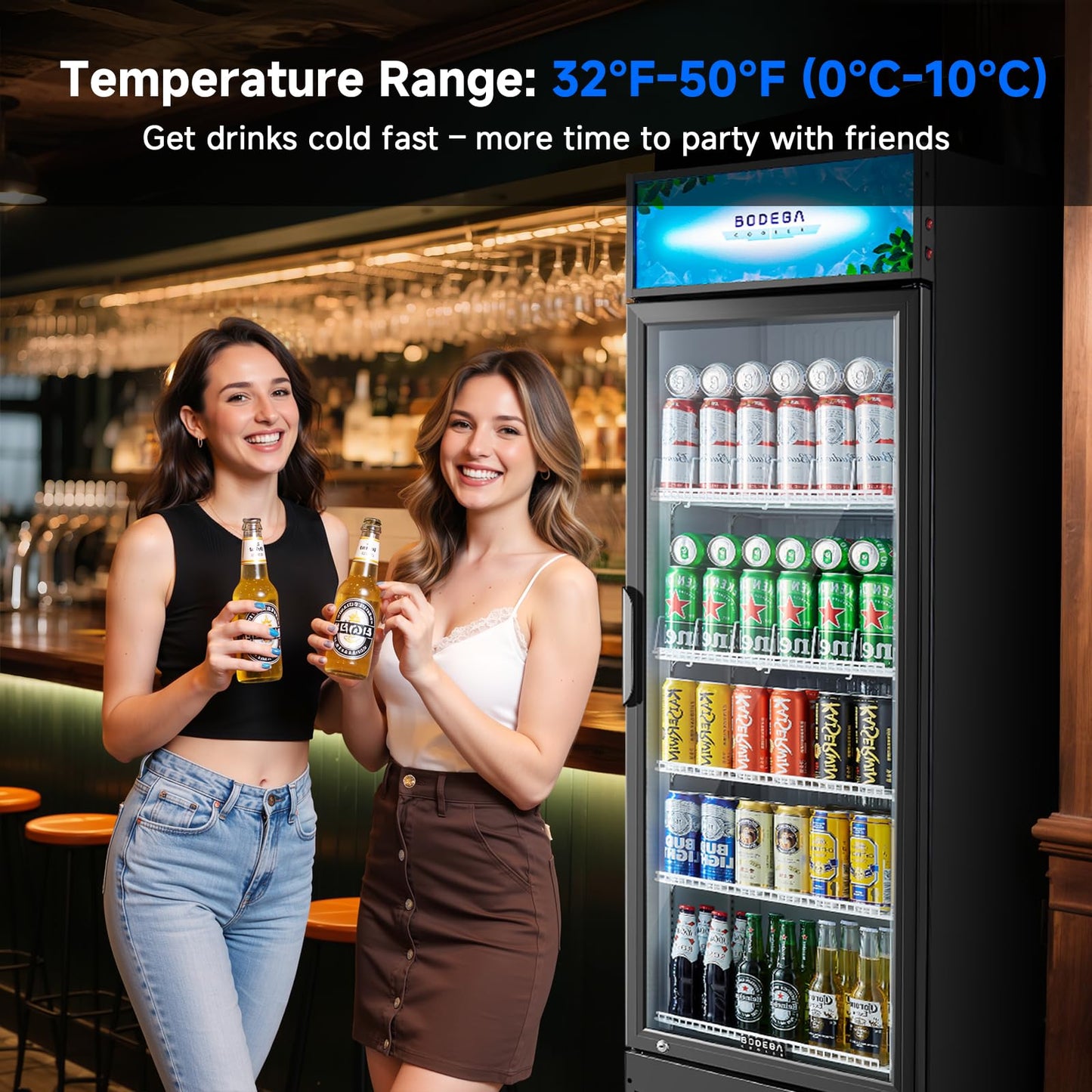 BODEGACOOLER Commercial Beverage Refrigerator, 12.5 Cu. Ft Black Commercial Merchandiser Refrigerator, LED Light/Adjustable Shelves,Upright Large Display Refrigerator For kitchen/Office/Home/Garage.