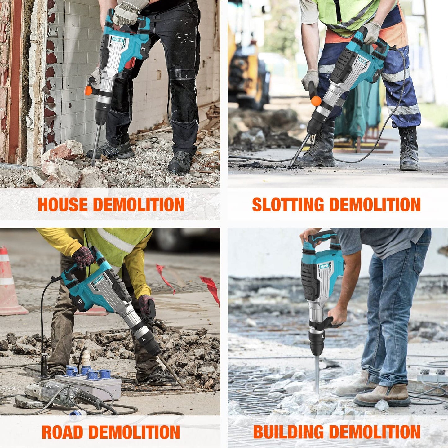 Berserker 25-Pound SDS-Max Demolition Jack Hammer with 3 pc. SDS Max Chisel Set with Point Chisel, Flat Chisel & Scaling Chisel, Masonry Concrete Tile Removal Bits
