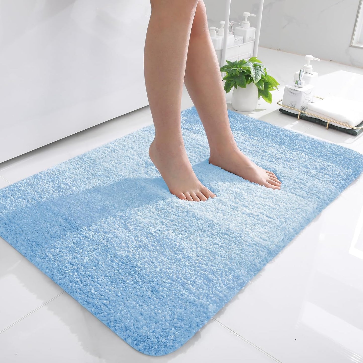 OLANLY Bathroom Rugs - Extra Soft Microfiber Mat, Quick-Dry & Machine Washable, 36x24, Sky Blue