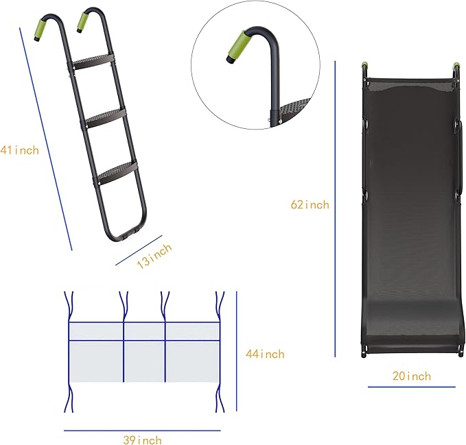 Universal Trampoline Slide 60" * 20" Slide with 2 Iron Plasticized Handles Buffer Bottom Wear-Resistant Fabric Safety Ladder for Kids and Toddle