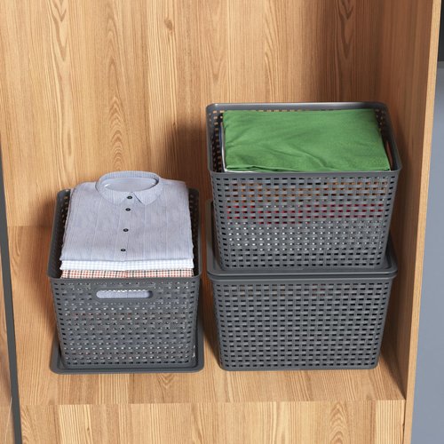 Gainhope 6-Pack Large Plastic Storage Baskets with Lid, 13.98" x 11.57" x 8.66", Stackable Storage Container Organizer Bins for Office, Bathroom, Kitchen, Pantry, Gray