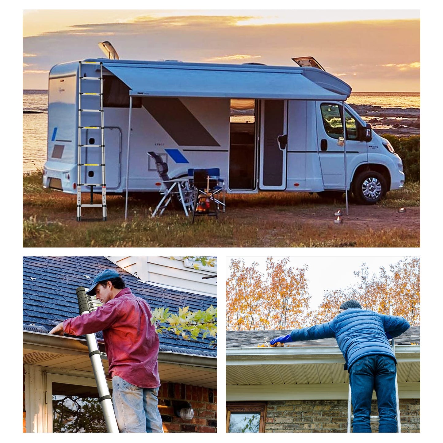 Telescoping Ladder 20.3 FT, Extension Aluminum Alloy Folding Telescopic Ladder with Locking Mechanism, Multi-Purpose Collapsible Ladder for Household Or RV Outdoor Work, Heavy Duty 330 lbs Load