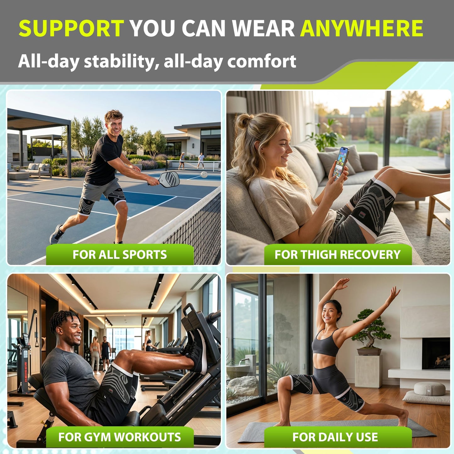 BLITZU Hamstring Compression Sleeve 1 Pair, Upper Leg Sleeves, Thigh, Quad & Groin Support for Men and Women, Anti-Slip Thigh Brace & Wrap for Running, Workout, Sports Recovery Black L