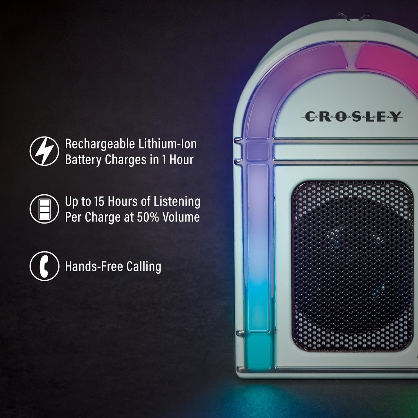 Crosley Aqua Blue Mini Jukebox Bluetooth Speaker with LED Lights
