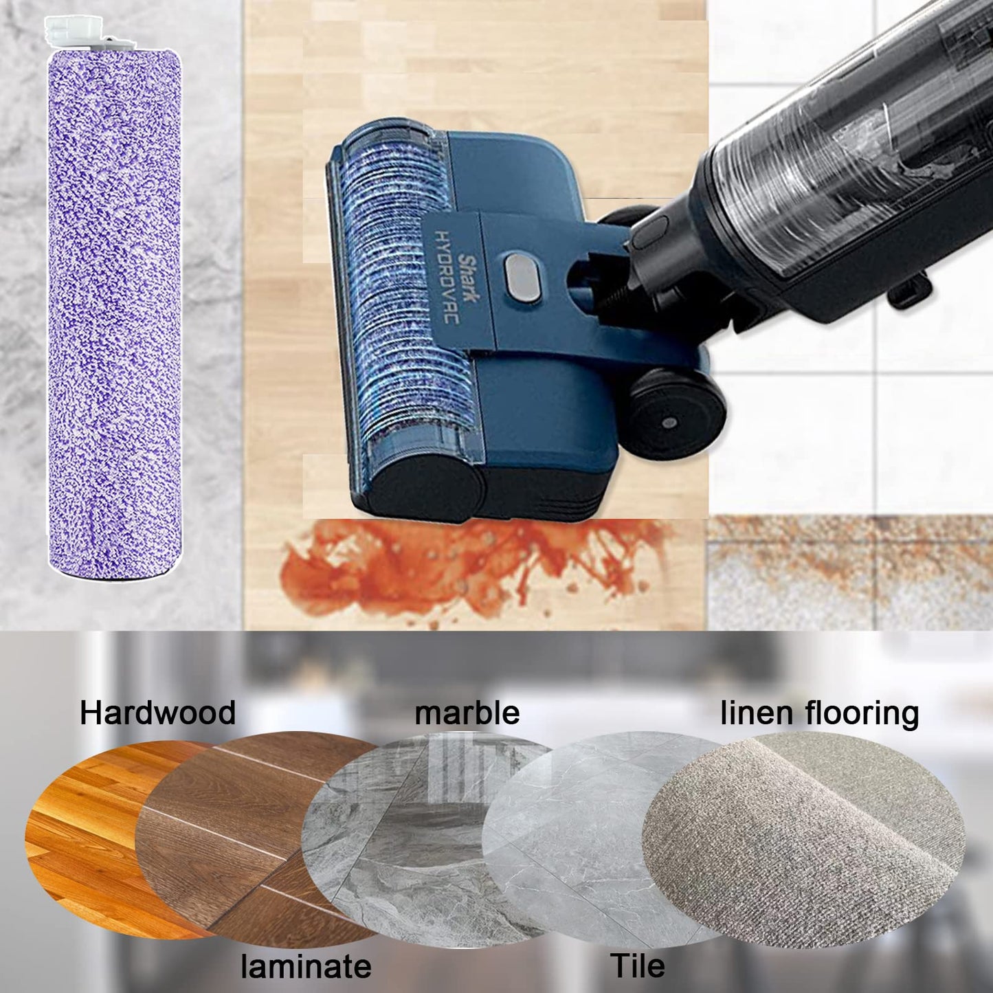 WDB1F2 Replacement Brushroll & Filte Bundle for Shark WD101 WD201 WD100 WD200 AW201 WD200C WD201C WD101C AW261 wd160 HydroVac XL 3-in-1 vacuum cleaner, compare parts WDB1, WDB2, WDFF1, WDFF2, WDB1F2