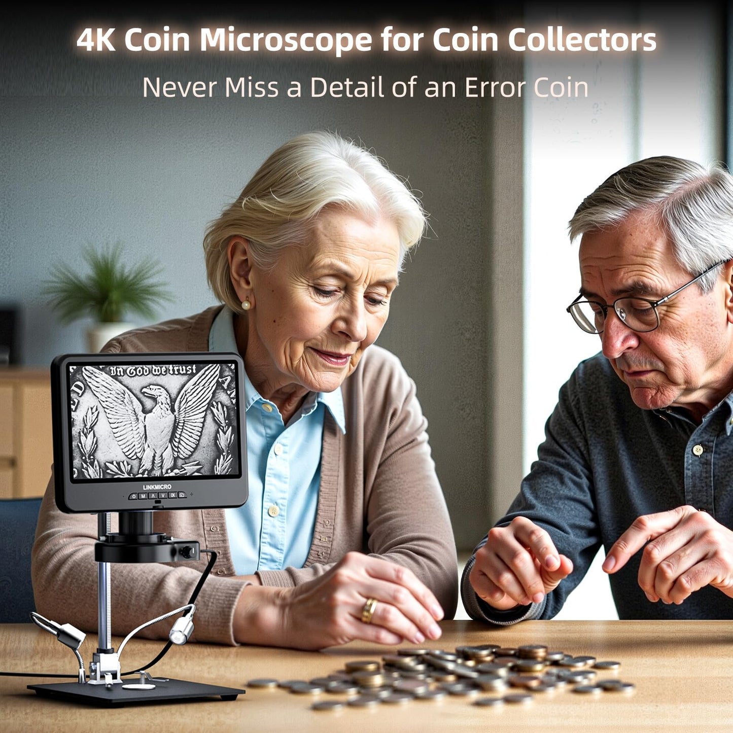 4K 30FPS HDMI Digital Microscope with 10.1'' Screen for Soldering LM208S, 4K Coins Microscope Camera 1500X for Adults, 3840P UHD Video Audio, 56 LED Ring Light, Full Coin View, PC View, 64G