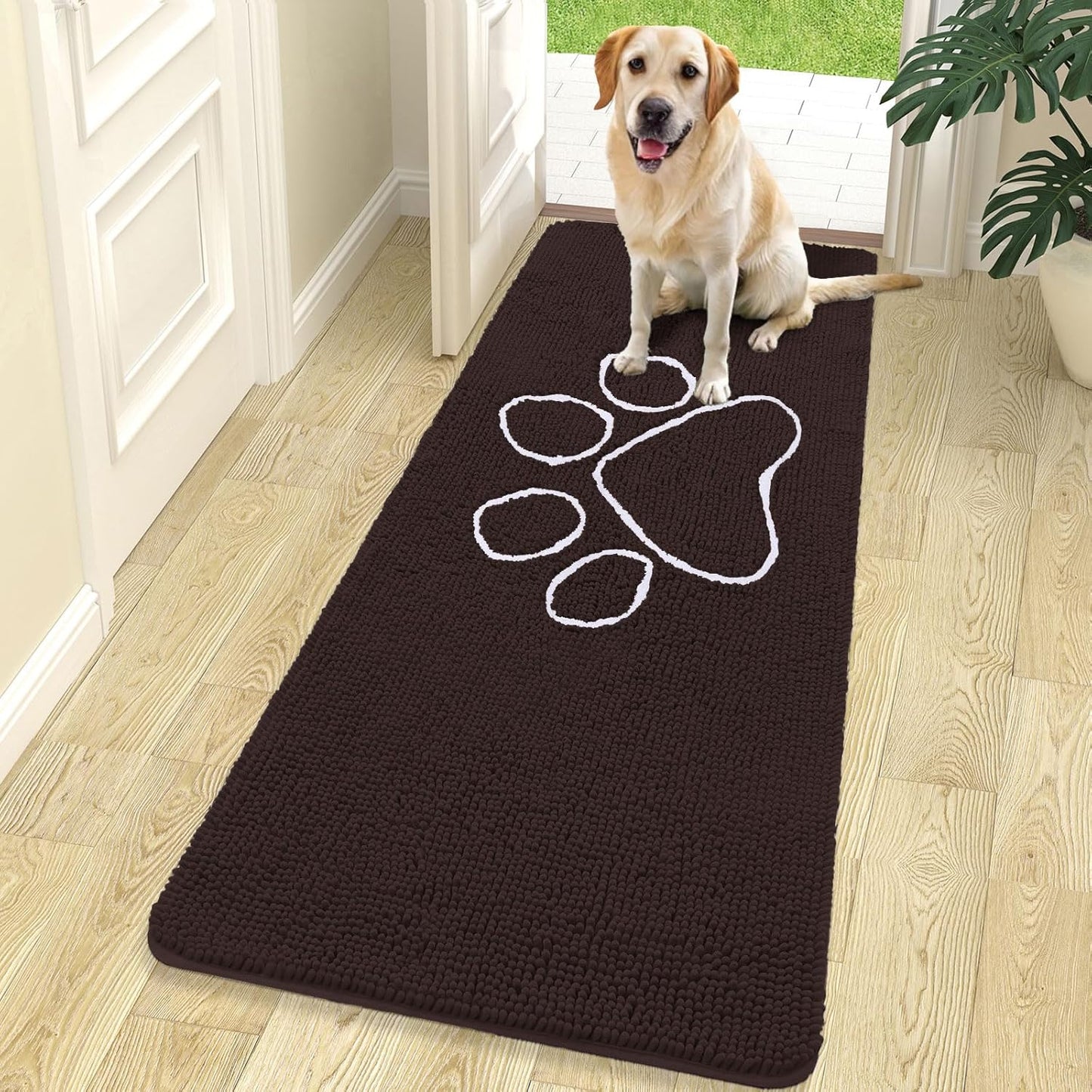 OLANLY Dog Door Mat - Absorbent Non-Slip Mud Mat for Paws | 70x24 Inches, Quick Dry Chenille, Brown