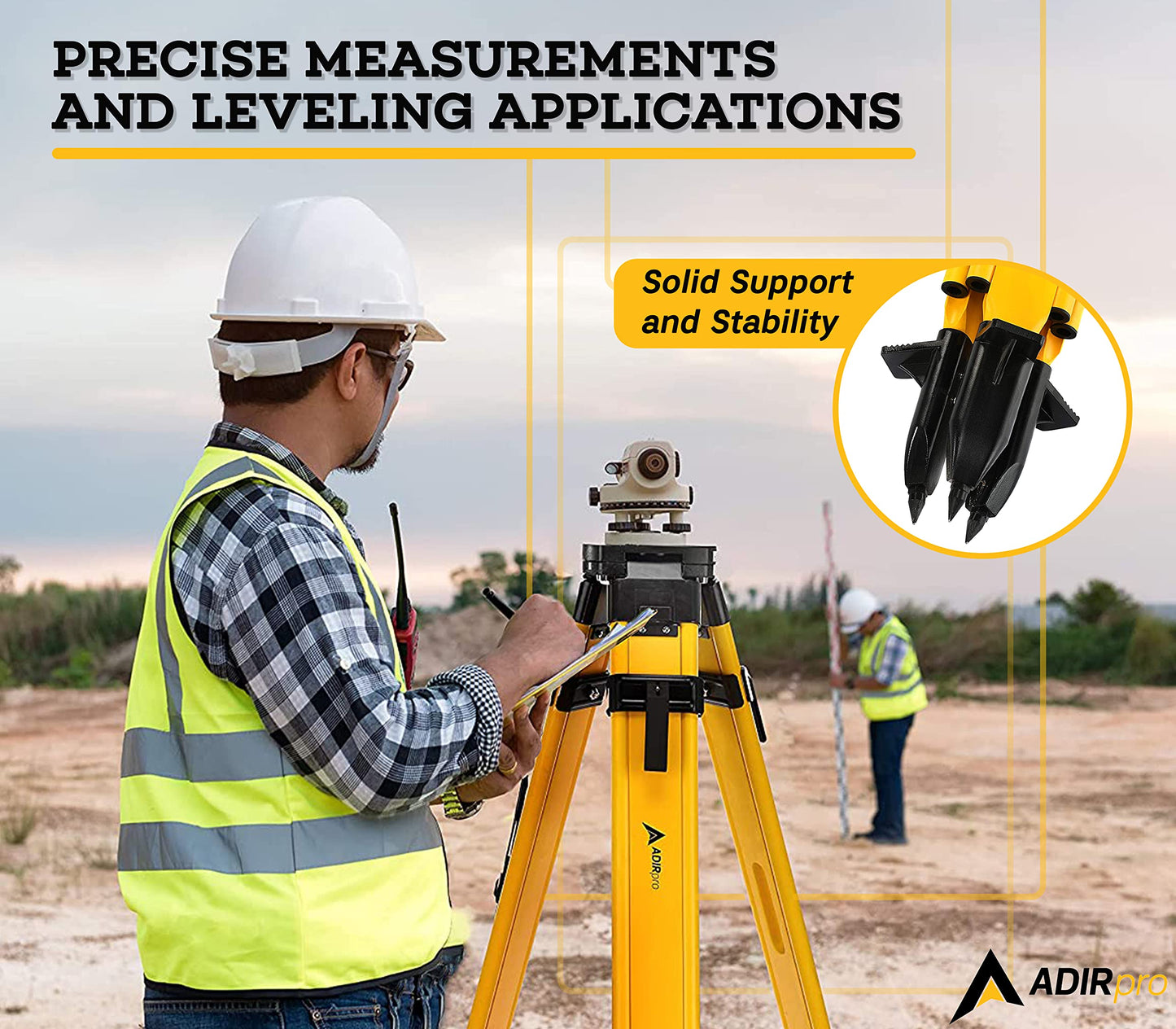 AdirPro Universal Survey Tripod – Wood/Fiberglass Laser Level – Transit Level - Quick Clamp - Heavy Duty Contractor