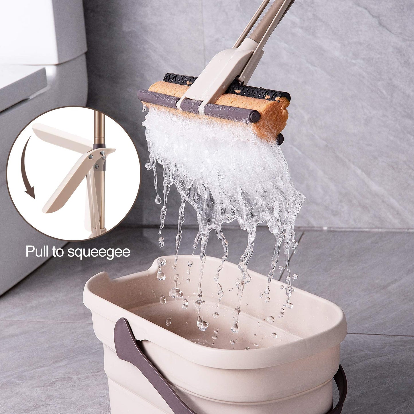 Eyliden Sponge Mop with 2 Reusable Heads | Self-Wringing Floor Mop with Absorbent Honeycomb Sponge | Kitchen Bathroom Hardwood Laminate Tile Marble Floors Cleaning for Home and Commercial Use