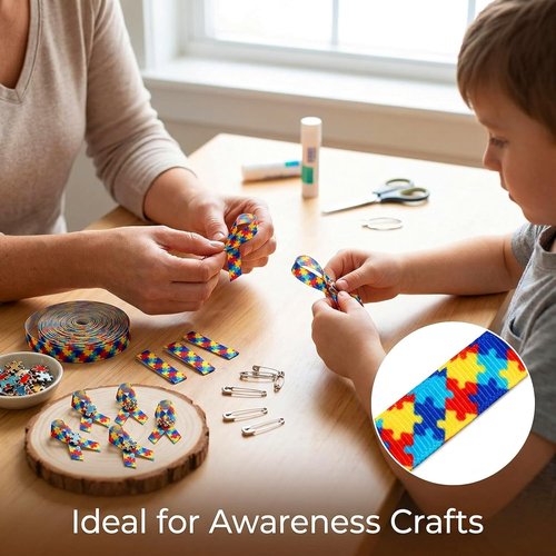 3/8" Autism Awareness Ribbon by [Brand Name] - 25 Yards of Thin Grosgrain for Hair Bows & Crafts