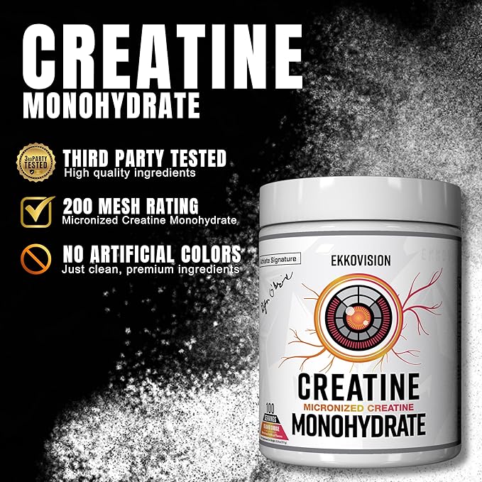 Ekkovision Creatine Monohydrate Powder, Micronized, Island Surge, Pre Workout & Post Workout Supplement for Men & Women, Energy Support, Easy to Mix in Shakes, Smoothies & Beverages, 100 Servings
