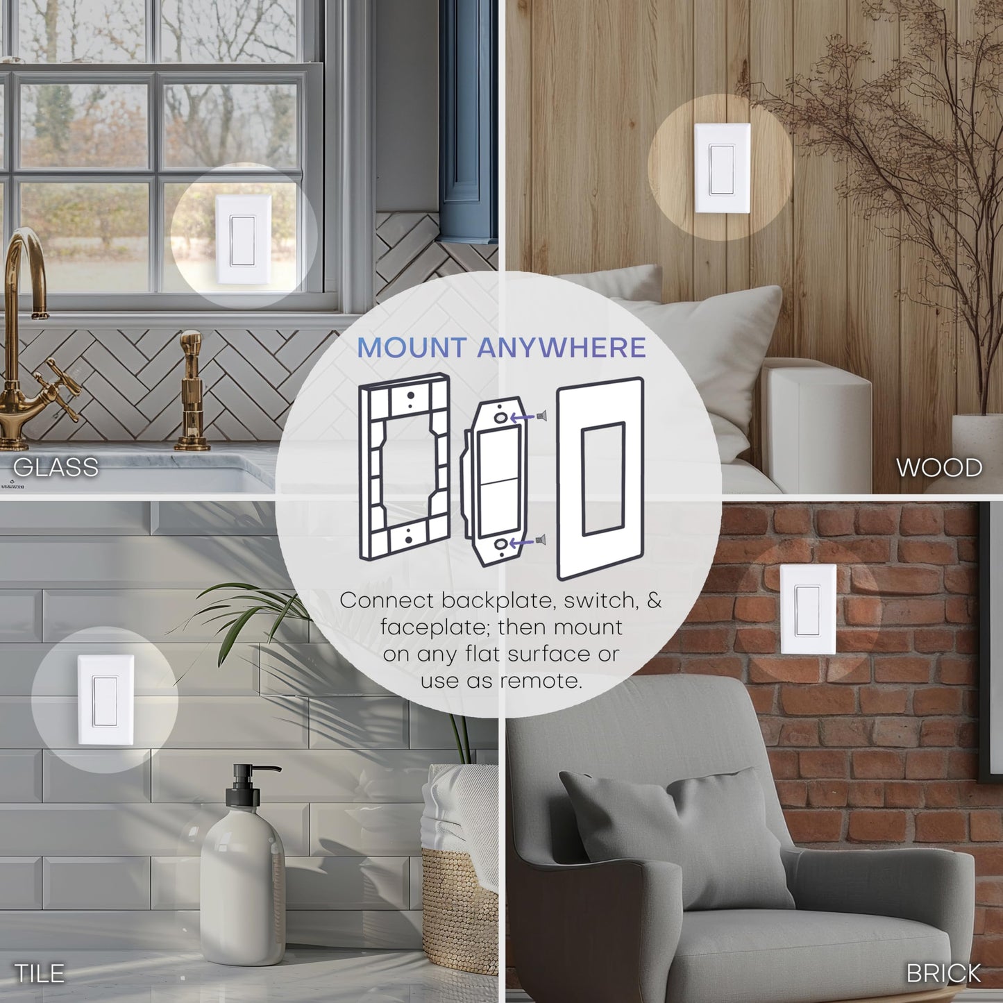 RunLessWire 3-Way Self-Powered Wireless Light Switch & Receiver Kit, No Wires, Batteries or WiFi Needed for DIY Home Electrical, 2 Remote Switches & 1 5amp Relay - White